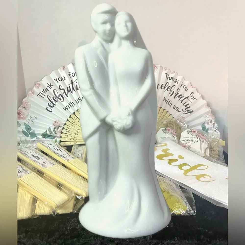Wedding Pkg Bride Groom Figurine Thank You Fans Gift Tags Confetti Bride Banner